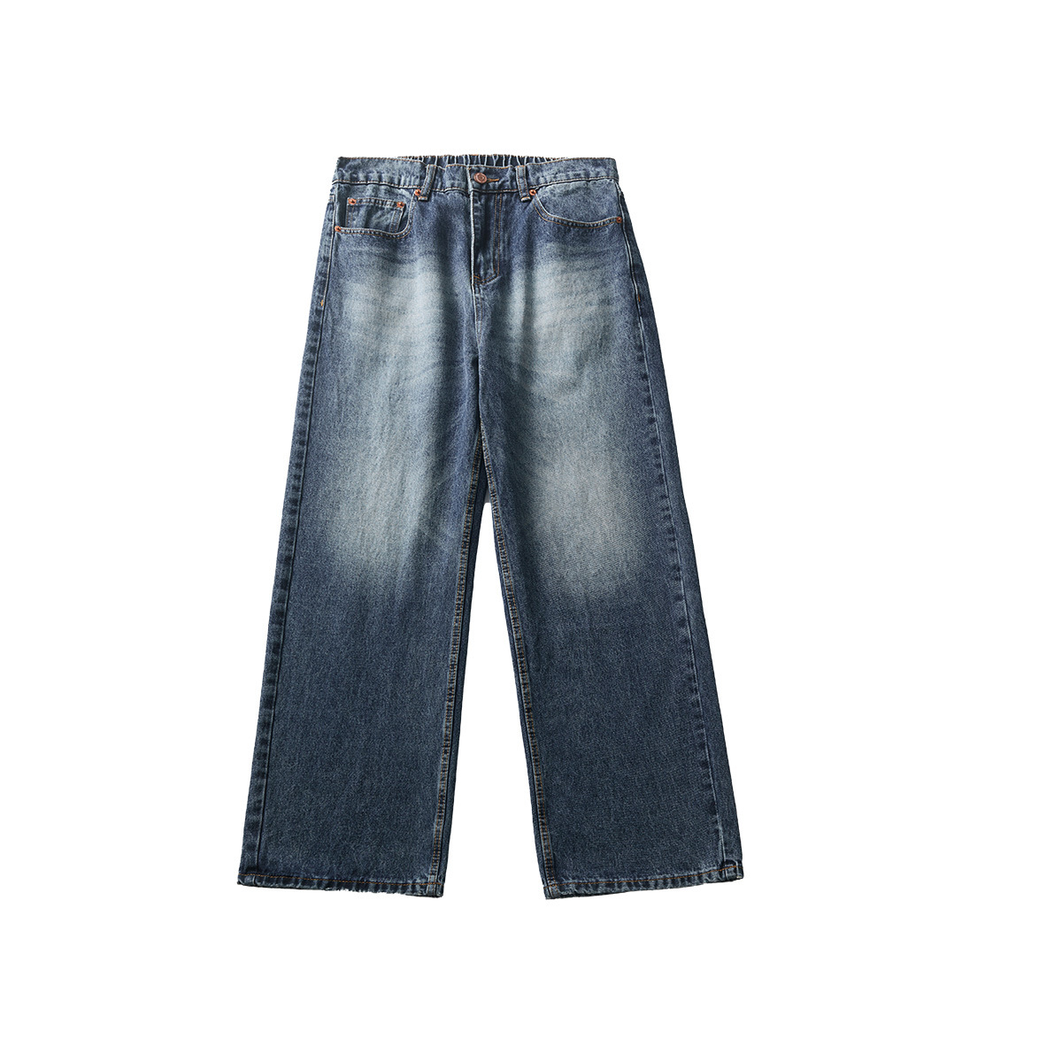 APO Men's Wear: American high street retro pure cotton men's jeans with a trendy design sense, loose straight-leg casual trousers Item Picture