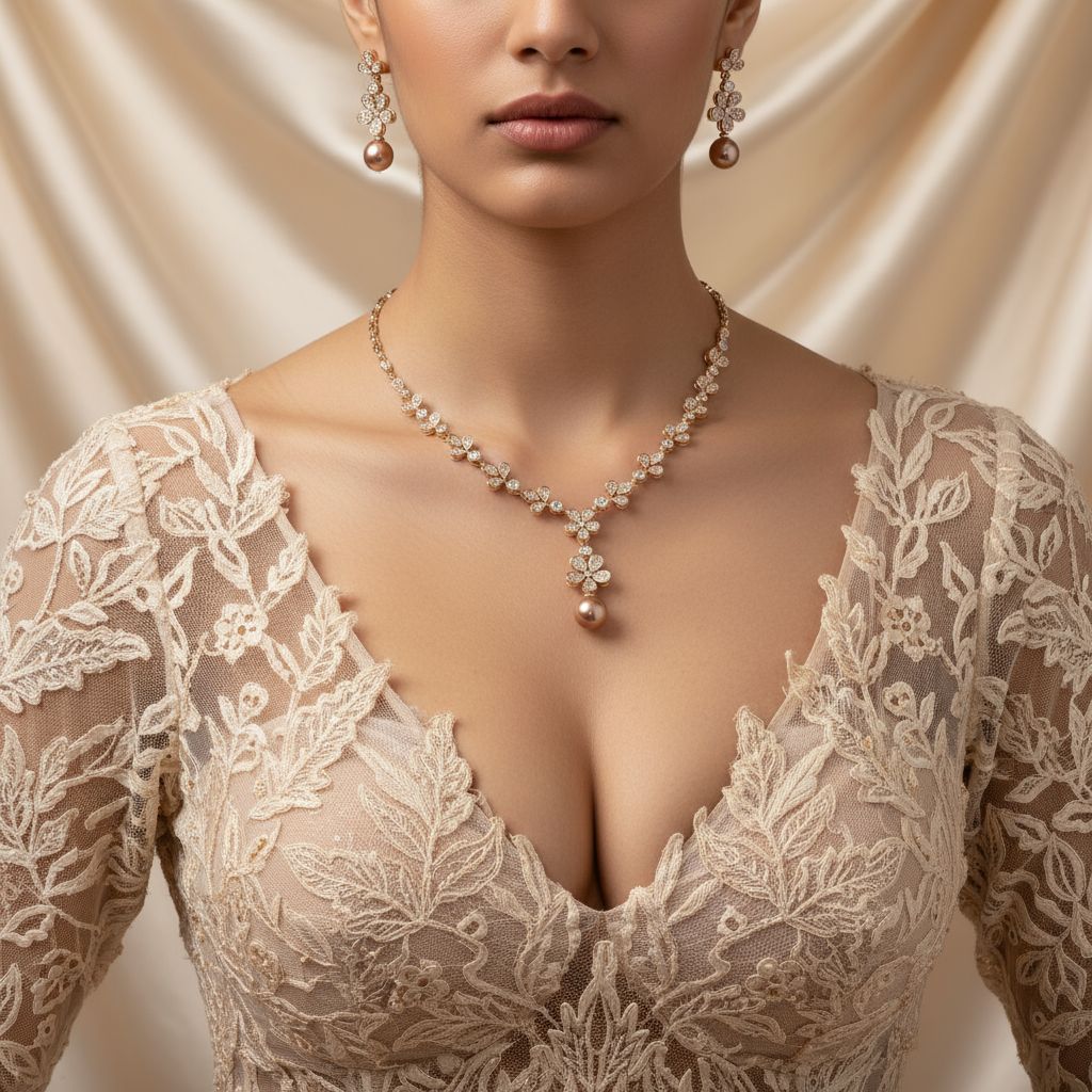 Cross-border bestsellers from Japan and South Korea: golden artificial pendant, pearl zircon earrings, two-piece set, bridal dress, evening gown and necklace