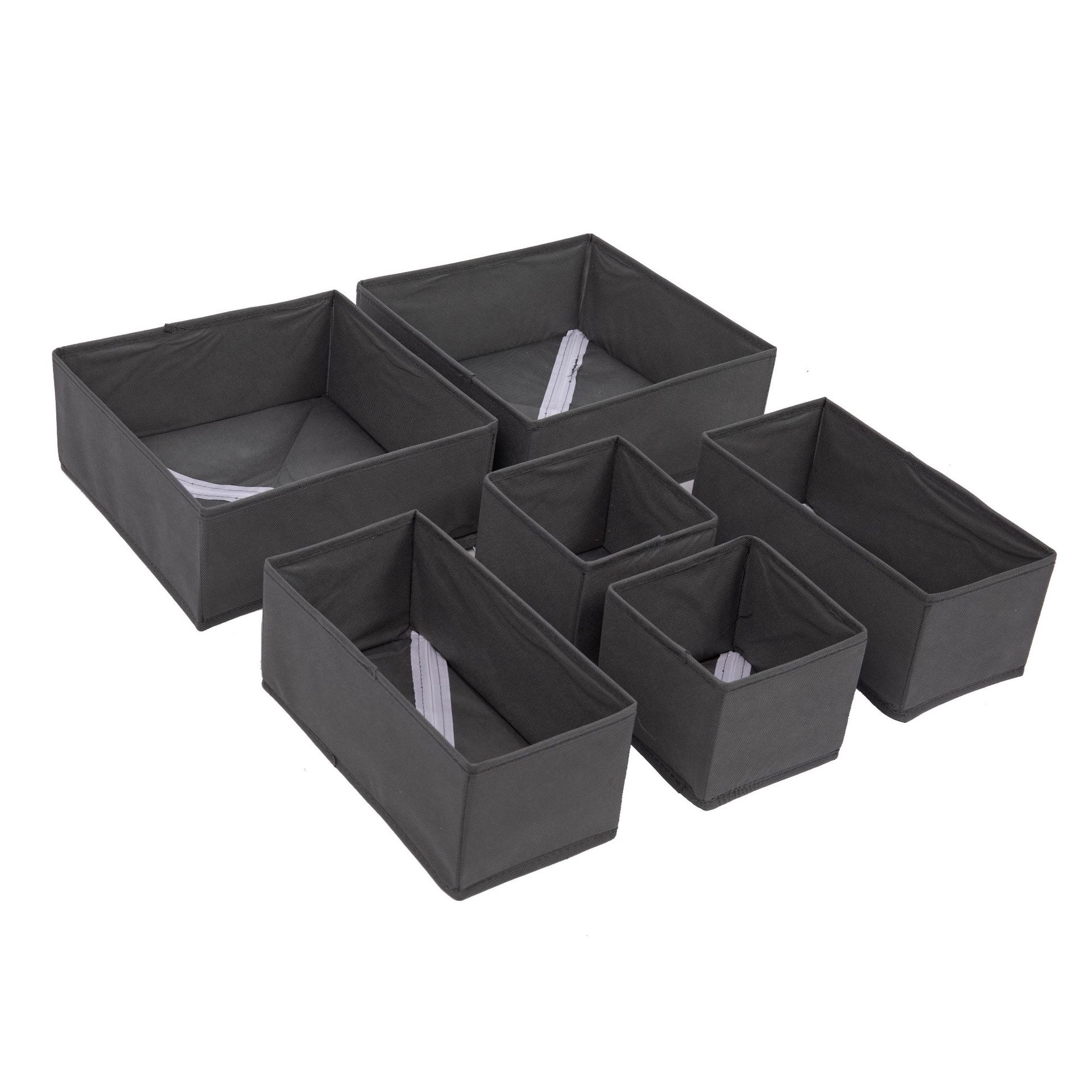 Uncovered Underwear Grid Fabric Desktop Bra, Underwear, Socks Storage Box Drawer Type Organization And Storage Box Six-Piece Set Item Picture