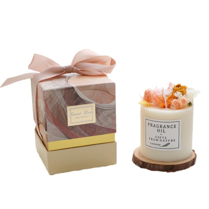 Scented candle gift box, everlasting flower scented candle, floral souvenir, scented scented candle, smokeless soy wax Item Picture