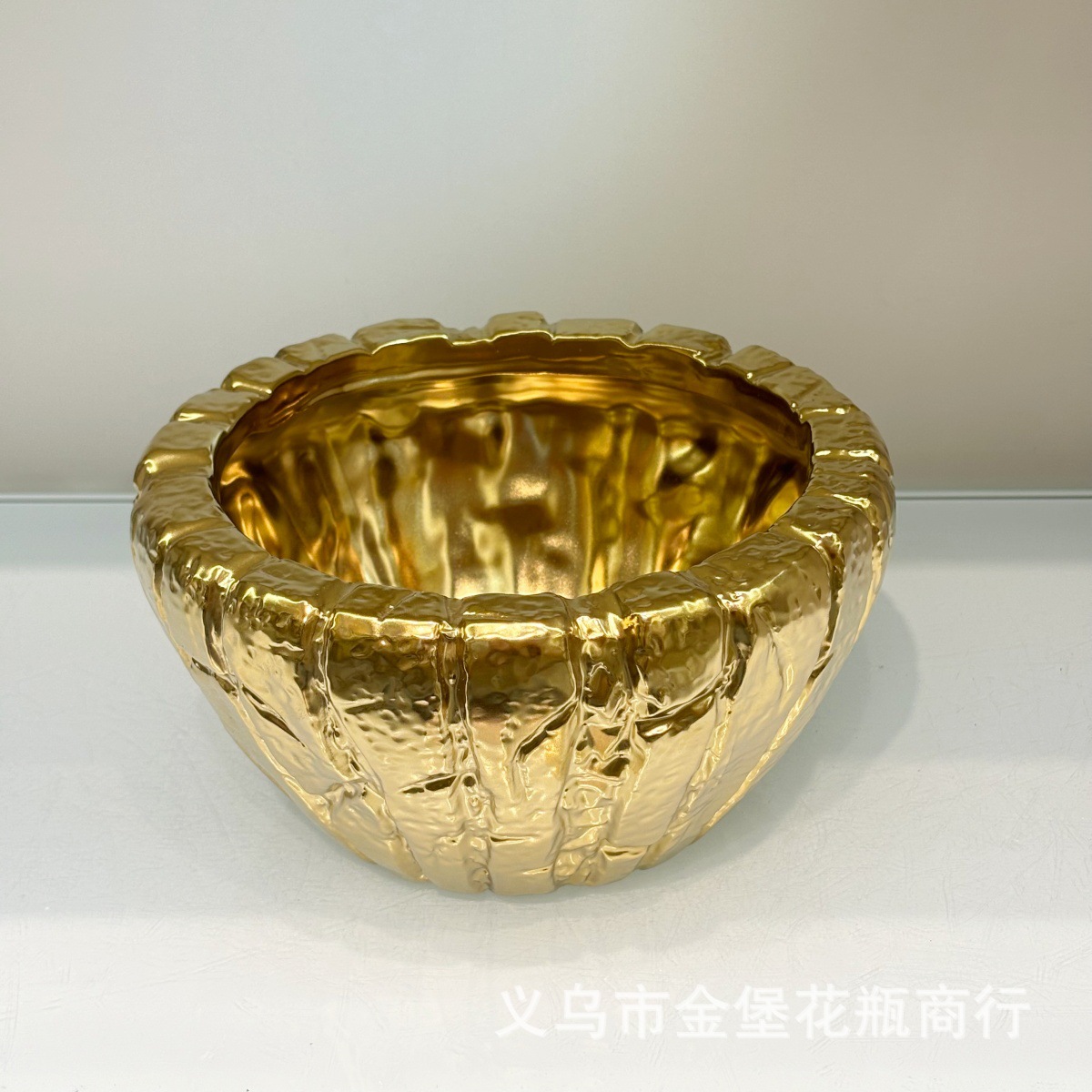 Luz de lujo eléctrico chapado en oro imitación de piedra cerámica macetas de flores decorativas de gran calibre hotel soft montajes venta al por mayor
