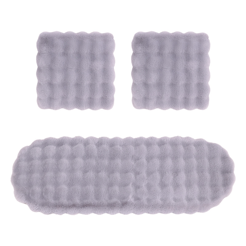 加厚汽车坐垫冬季坐垫棉垫保暖坐垫仿兔毛三件套坐垫泡泡波浪坐垫                              白底实物图