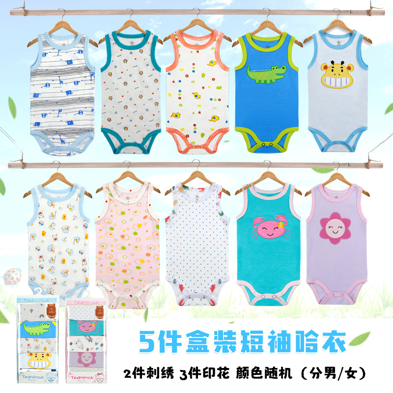 Cross-border baby one-piece suit, short-sleeved style, summer newborn pajamas, cotton sleeveless style, children's short-sleeved details Picture