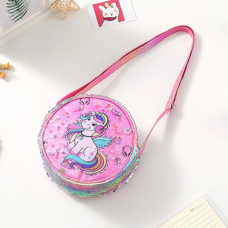 Glitter Rainbow Pink waist bag, Sequined backpack, Unicorn crossbody bag, Children and girls, student single-shoulder bag, Iridery color Specification image