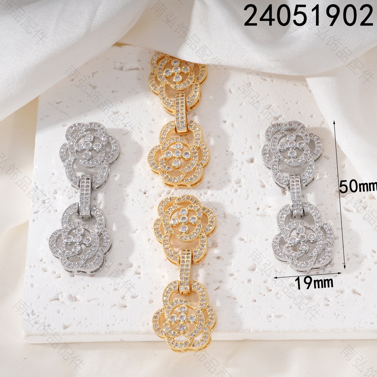 18k color-preserving copper plated with real gold and set with zirconium flowers, double-row clasp pearl necklace, clasp sweater chain DIY accessory