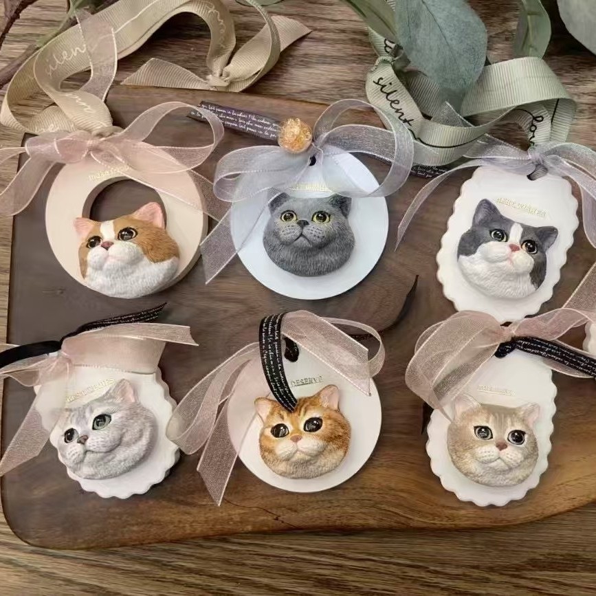 新款猫咪小狗宠物头像车载摆件香薰石膏挂牌纪念品手工diy涂色