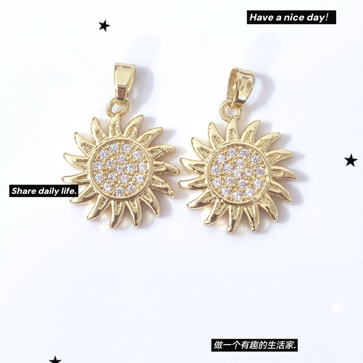 Fashionable and versatile DIY semi-finished products with micro-inlaid copper plated sunflower jewelry accessories, popular star and moon pendant accessories in Europe and America