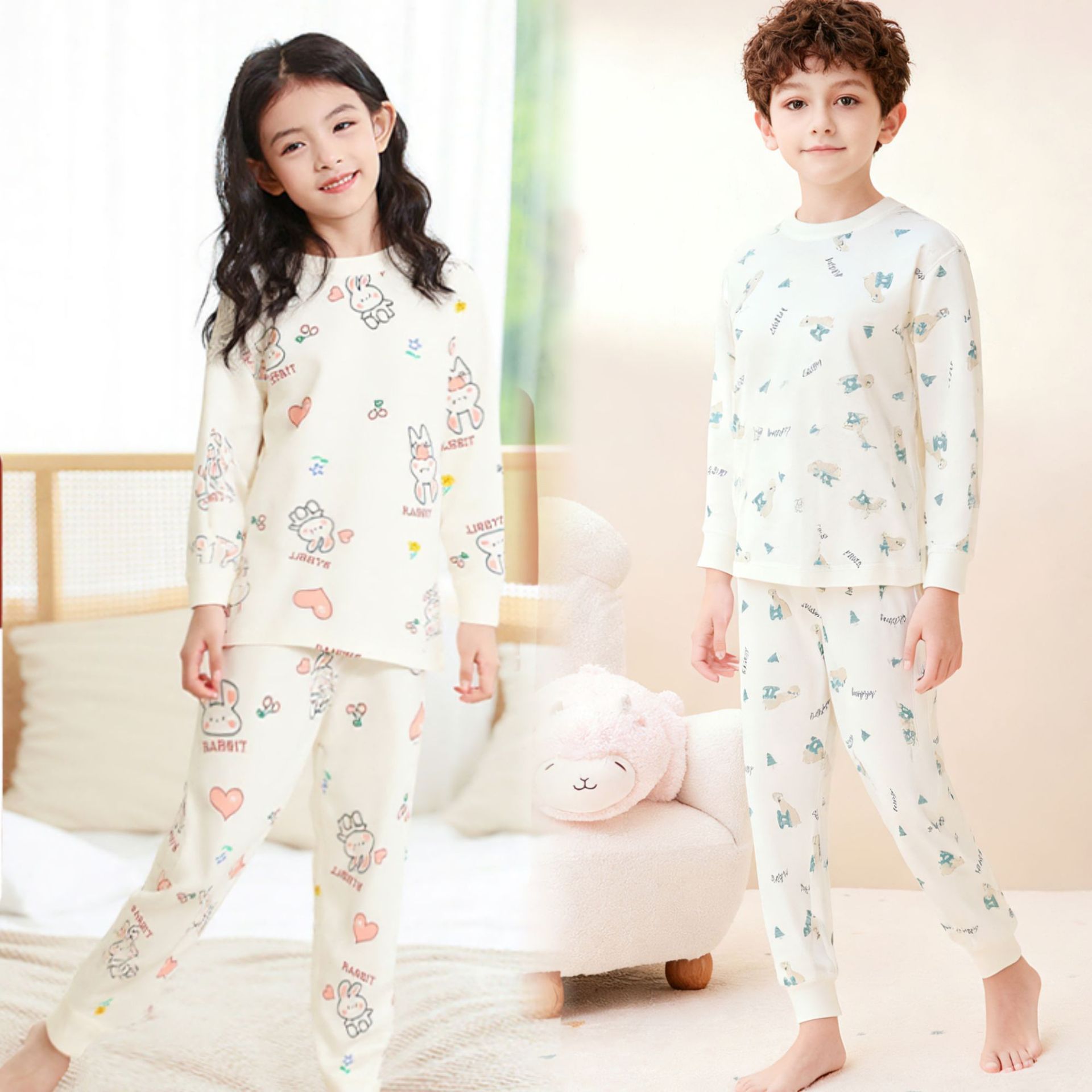 Children's pure cotton underwear set 40 combed 100% cotton boys' and girls' home wear, long Johns, long pants, pajamas, children's clothing wholesale