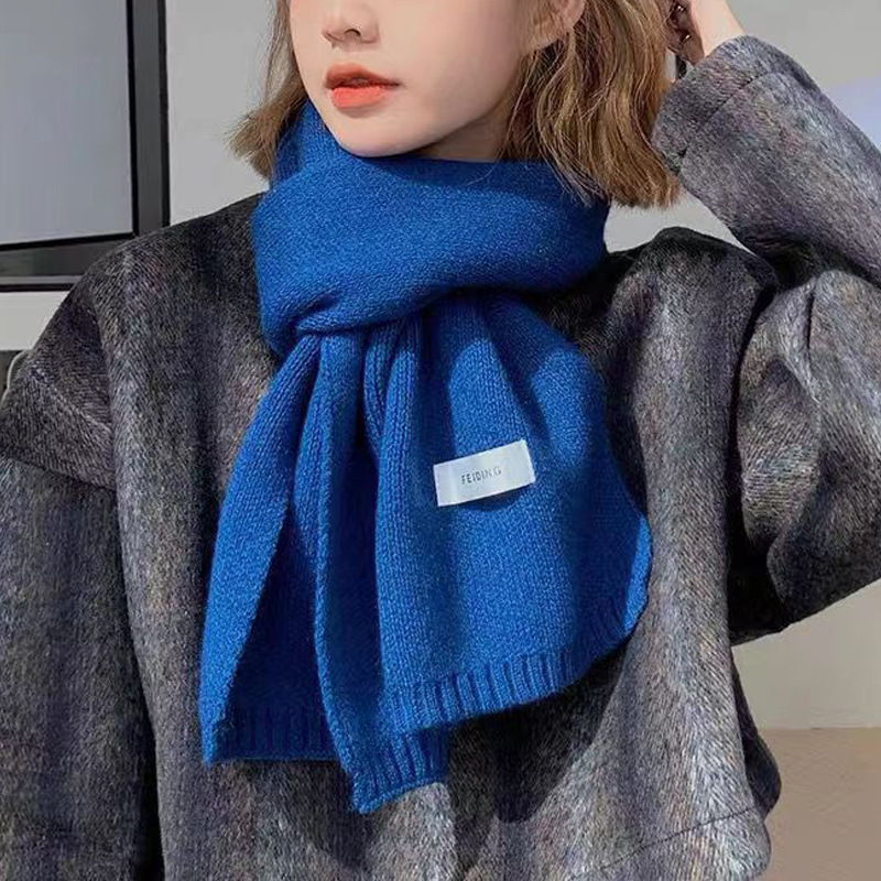 网红ins纯色毛线针织围巾女秋冬新款百搭学生情侣保暖小围脖批发