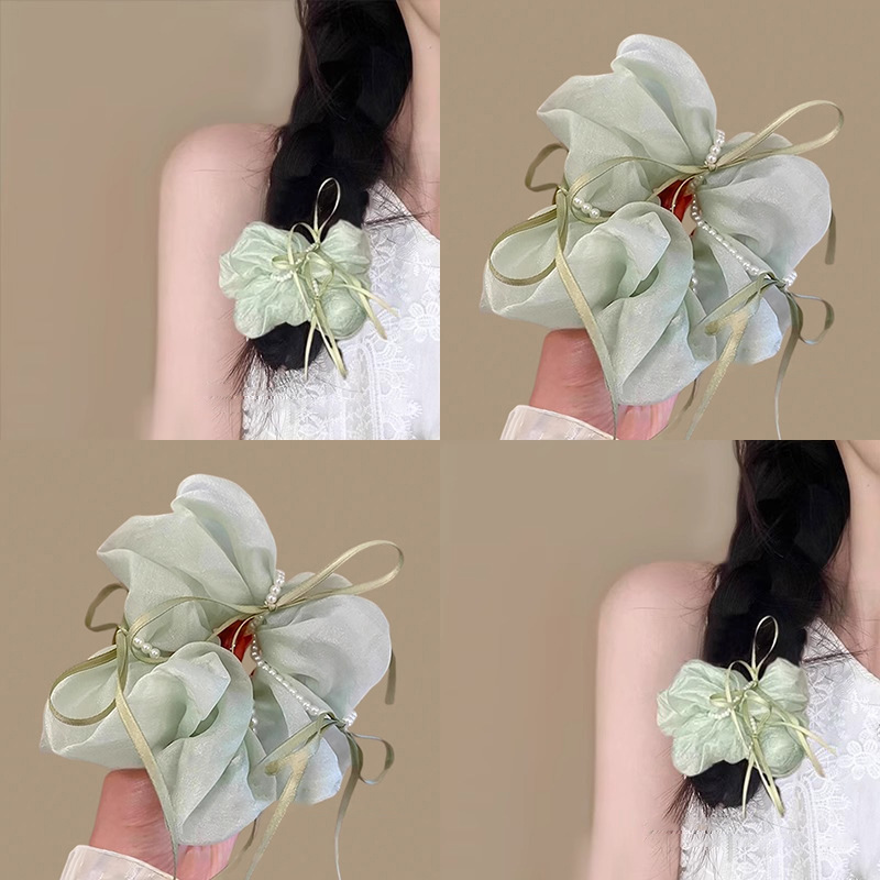 Elegant mesh bow hair tie for women, versatile and stylish bun hair accessory, sweet and high-end hair flower details Picture