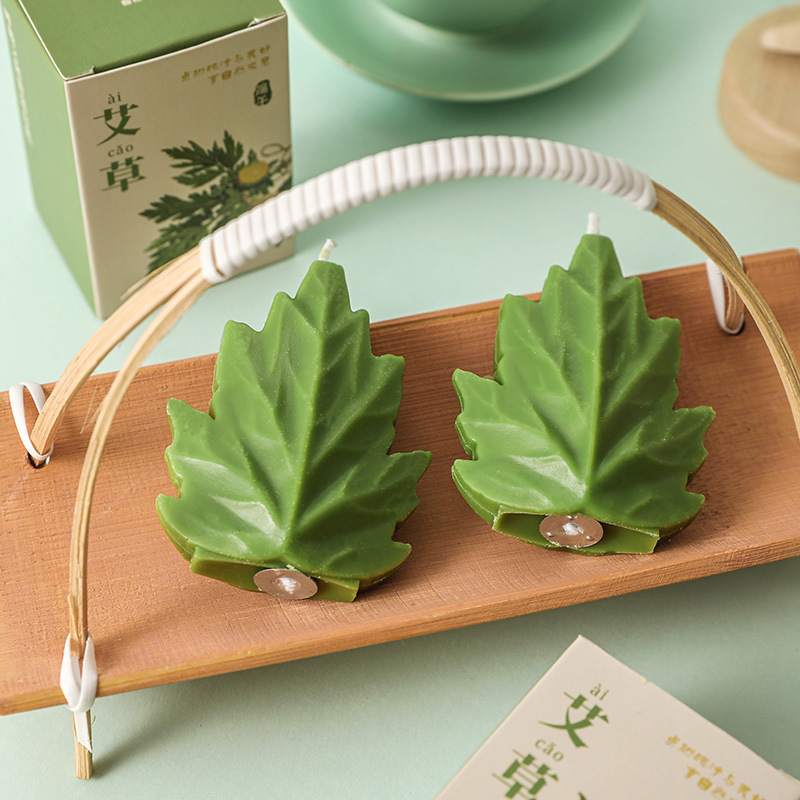Festival candles, Dragon Boat Festival mugwort leaf-shaped cultural and creative aromatherapy candles, high-end design wax, atmosphere, aromatherapy wholesale souvenirs Specification image