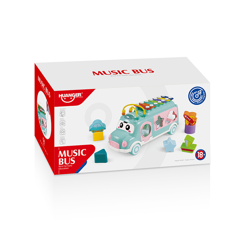 Foreign trade infant and toddler percussion instrument toys, baby bus percussion instrument, multi-functional building blocks, matching beaded string percussion instrument Item Picture