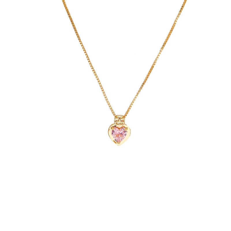 Pink heart-shaped zircon pendant necklace, a unique design for women, sweet and elegant, fair and high-end collarbone necklace Item Picture