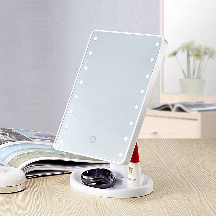 Cross-border exclusive touch-sensing LED makeup mirror with 16 and 22 LED beads, battery-powered desktop mirror and l light-emitting mirror Application Scenario