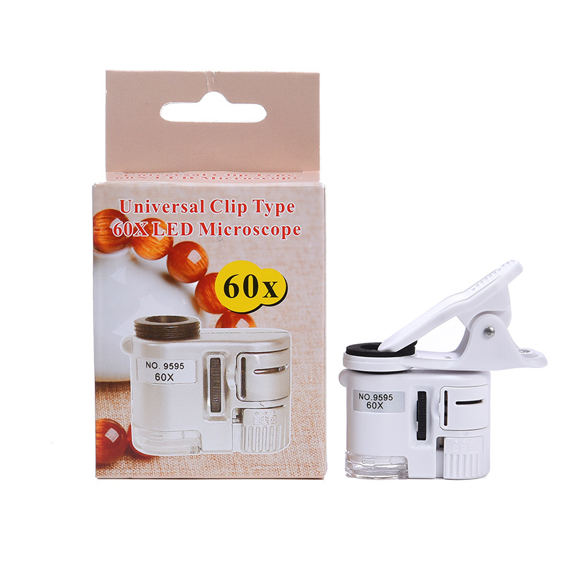 9595W white handheld LED light, 60x magnifying glass, mini portable universal mobile phone photo banknote inspection microscope details Picture