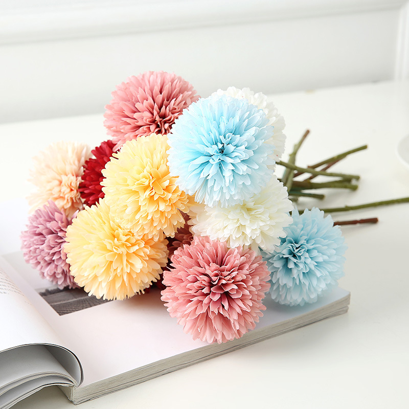 Dove simulation flower ball chrysanthemum, dandelion, scallion ball wedding decoration, hand bouquet, home decoration, table tennis ball chrysanthemum full figure
