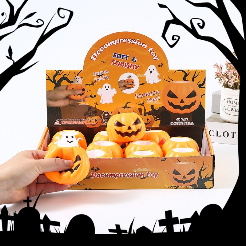 新款万圣节南瓜杯挤压发泄玩具TPR减压南瓜幽灵松鼠捏捏乐乐直销