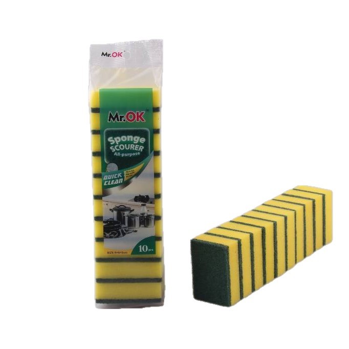 Mr.OK factory direct supply sponge scouring pads, double-sided cleaning sponges, kitchen cleaning sponges, dishwashing sponges, pot scrubbing sponges Item Picture