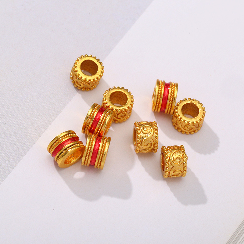 Wholesale of DIY bracelet accessories for copper-plated color-preserving through-hole hollowed-out carved beaded flower balls, "Fu" characters, copper coins, lanterns