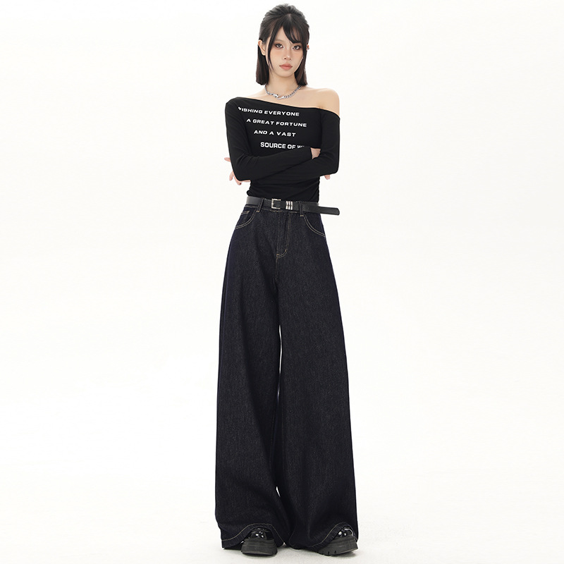 Low-waisted wide-leg natural-color jeans for women 2025 autumn/winter new style American retro drape and laid-back straight-leg casual trousers details Picture