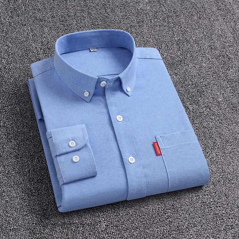 Commuter style men's Oxford fabric shirts, casual long-sleeved shirts, spring and autumn solid color stand-up collar, middle-aged and young long-sleeved shirts wholesale Specification image
