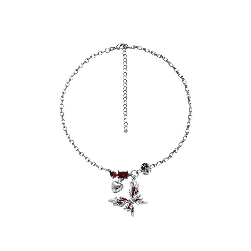 Original red butterfly necklace wholesale, niche design, high-end pendant, light luxury collarbone chain, new Chinese-style sweater chain Item Picture