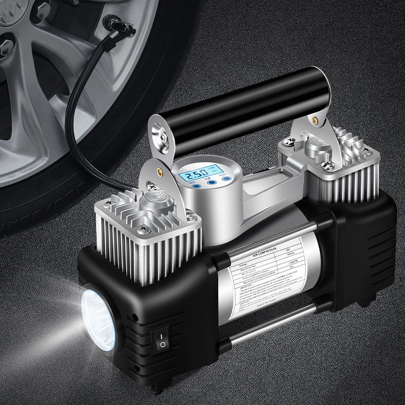Vehicle-mounted air pump, air pump, high-power car, multi-functional portable two-cylinder high-pressure tire for sedans details Picture