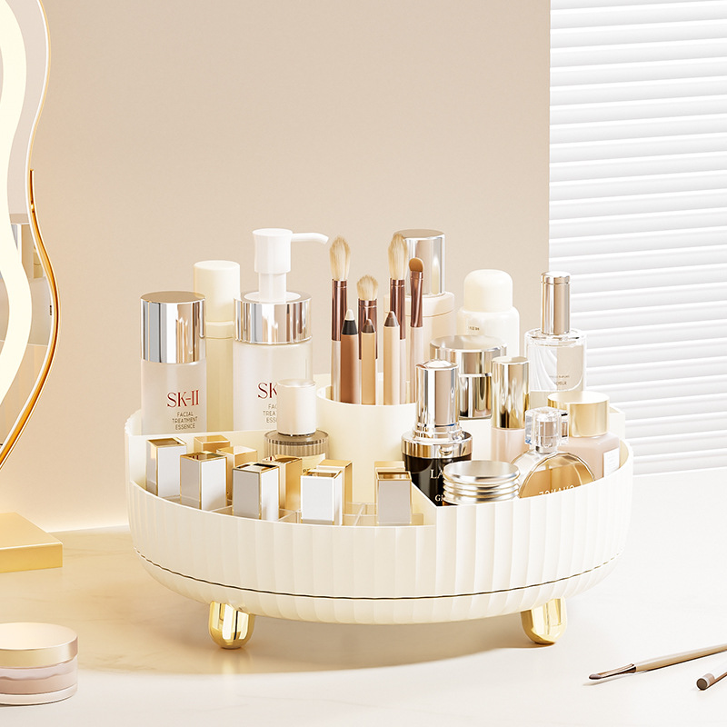 Wholesale cosmetics storage boxes, large-capacity, rotatable desktop for home use, plastic shelves for skin care products, eye shadow and lipstick