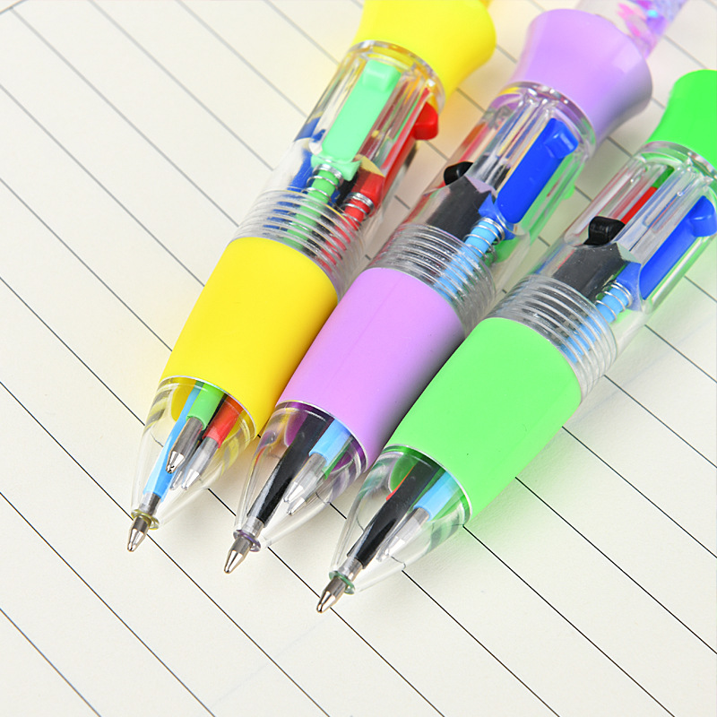 Cartoon flowing sand small four-color pen student stationery, cute and creative multi-color ballpoint pen, colorful press pen student supplies Application Scenario