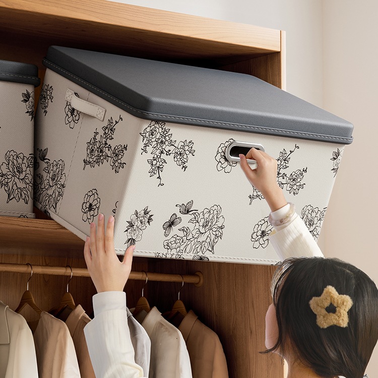 Clothing storage box, household seasonal clothing layered foldable organization box, dormitory wardrobe, quilt, covered storage basket Specification image