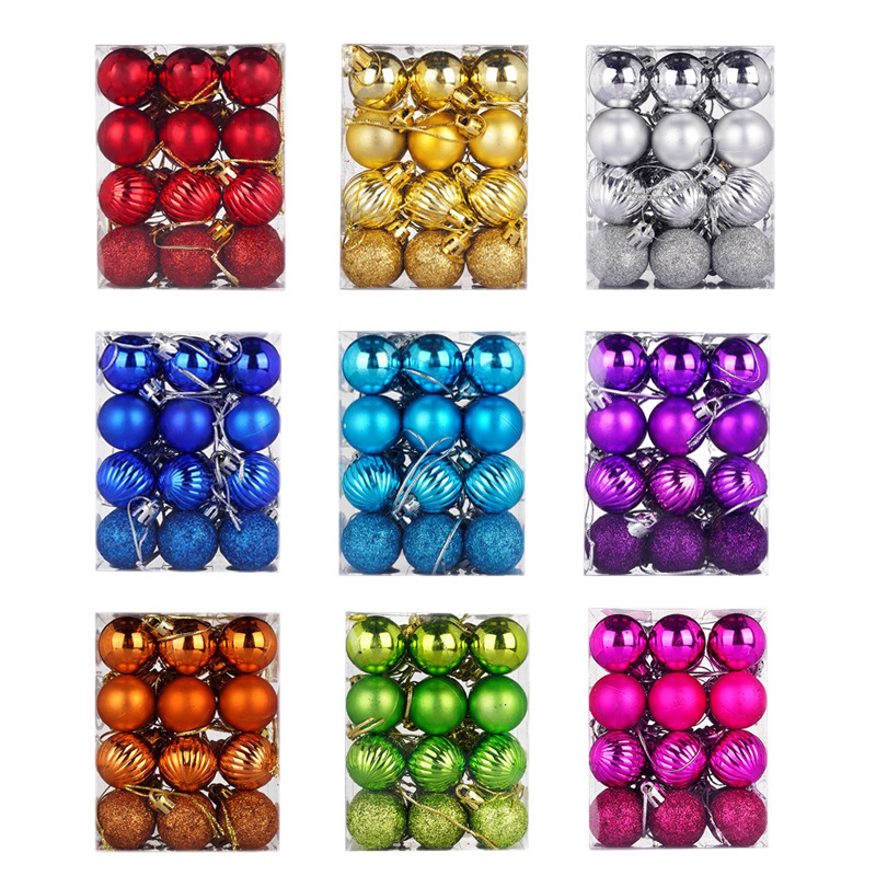 New Christmas style, 24 electroplated plastic balls, classic Christmas ball pendant, Christmas tree hanging decoration set