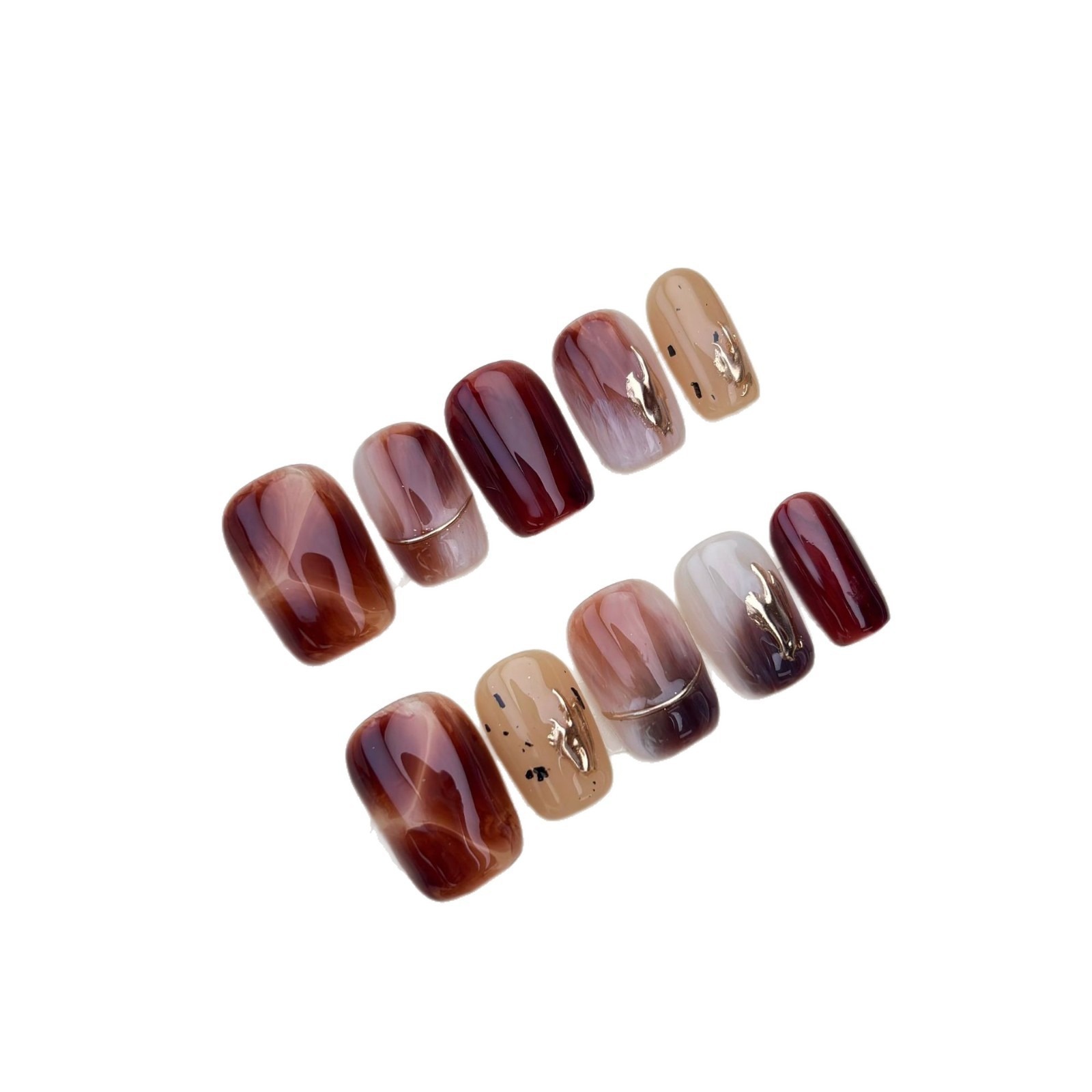 【落日】秋冬美拉德焦糖金属晕染纯手工复古高级感穿戴甲批发白底实物图