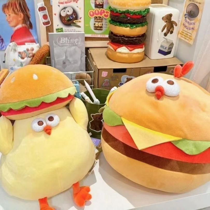Fun hamburger chicken, stuffed pillow, sandwich chicken doll, funny plush toy, home sofa, personalized decoration details Picture