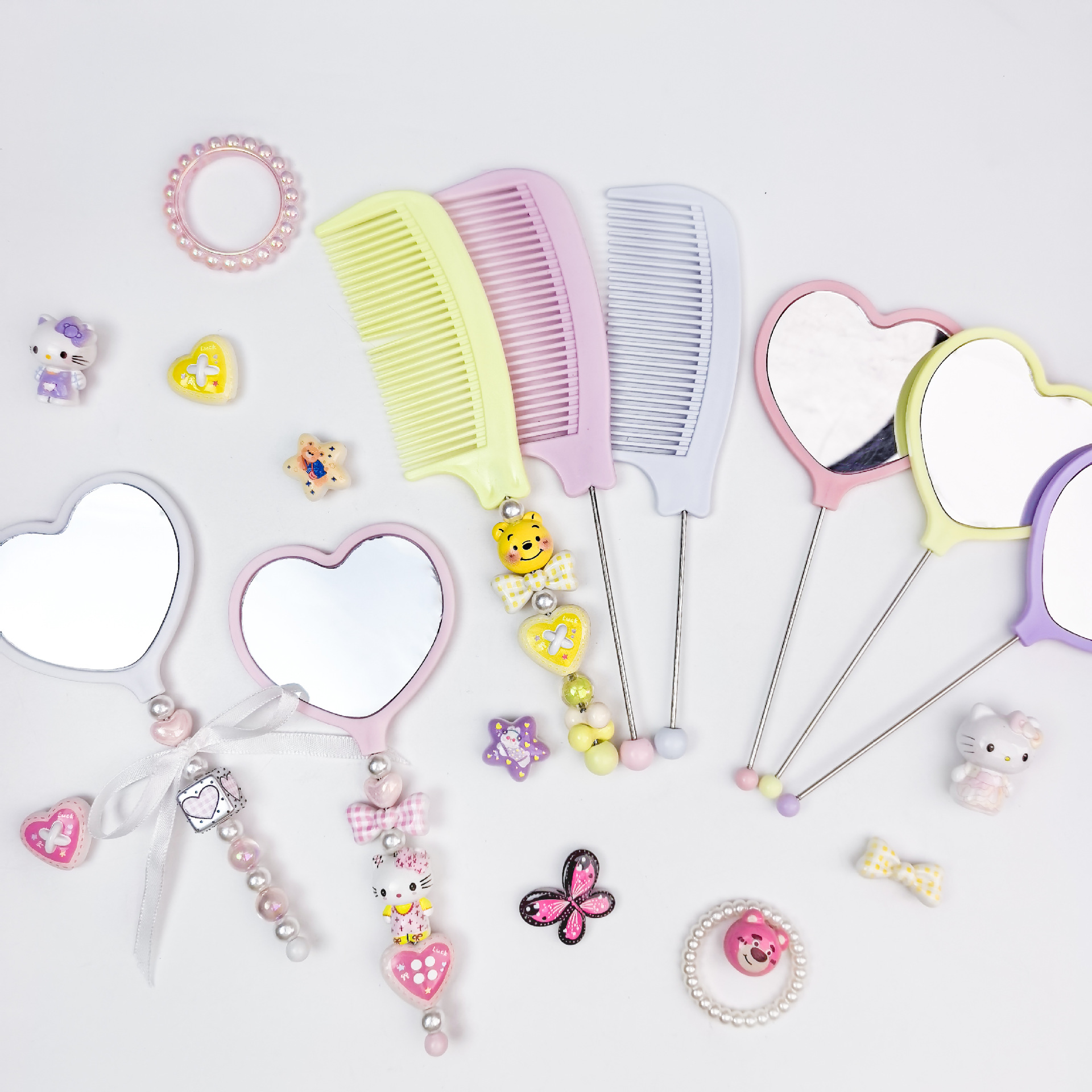 Diy Macaron-Colored Gummy Pen, Mirror, Comb, Beaded Hand-Held Comb Accessories From Dongdaemun, South Korea details Picture