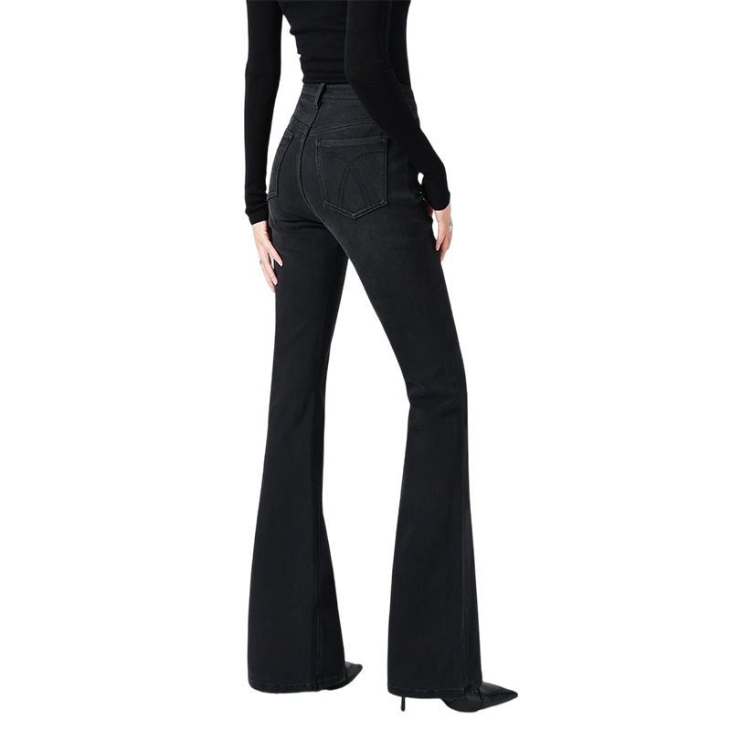 Fleece/black and gray high-waisted Jeans for women, slightly flared, four-sided elastic, slimming, 25 autumn and winter new, lifting the buttocks, tight Item Picture