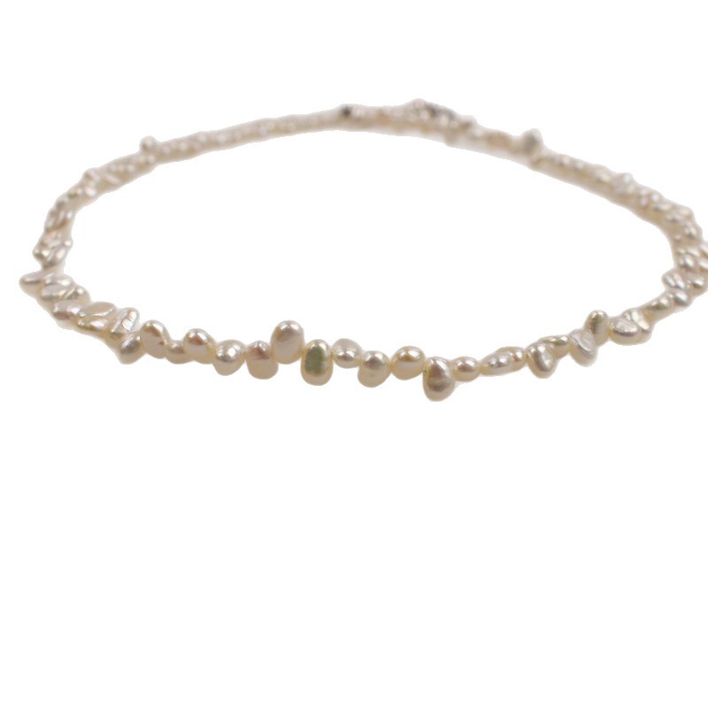 Misaligned hole small particle natural freshwater Baroque small pearl necklace for women, 925 sterling silver niche collarbone chain wholesale Item Picture