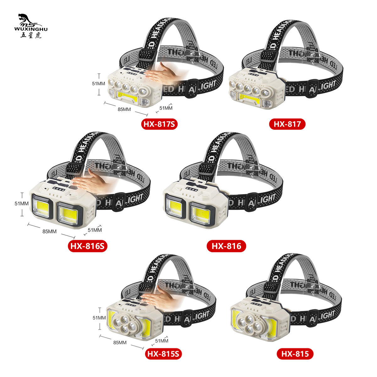 户外强光头灯矿灯防水投光灯 COB512灯头灯便携手电夜跑登山照明