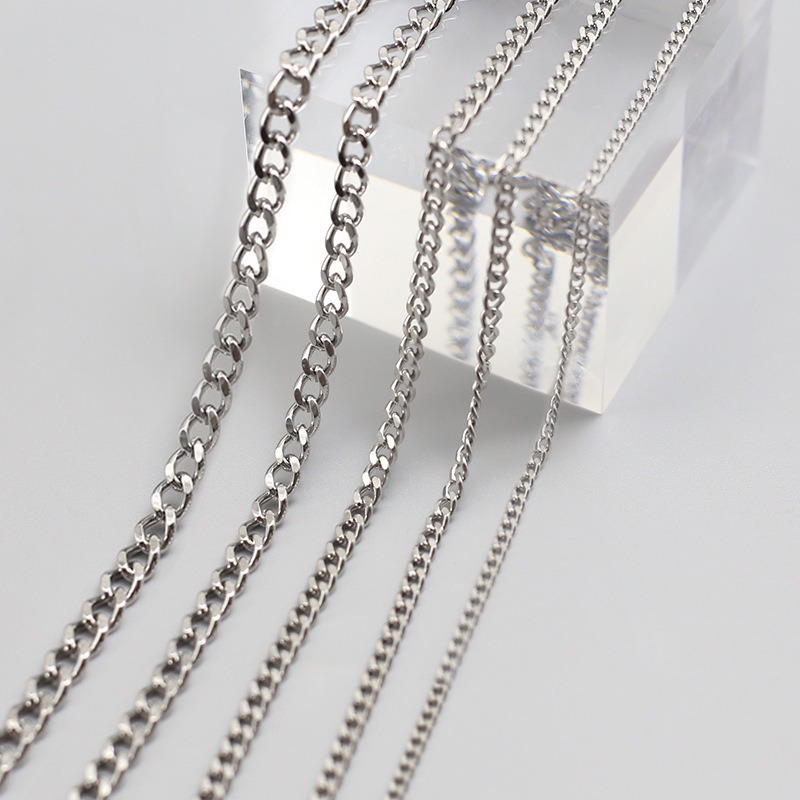 Wholesale of Cuban polished titanium steel four-sided polished Cuban chains, various specifications of bare chain necklaces, bracelets, semi-finished jewelry accessories details Picture