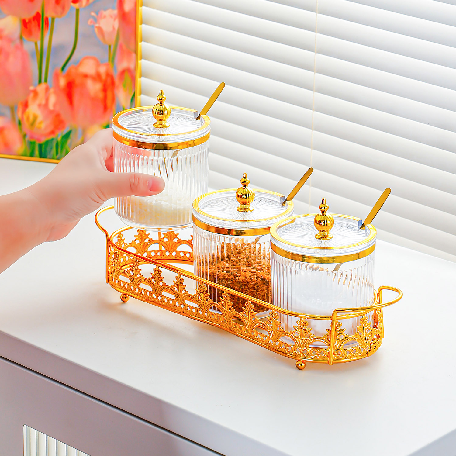 Seasoning box, home kitchen light luxury seasoning storage box, desktop seasoning bottle and jar, sealed seasoning, salt jar, seasoning jar details Picture