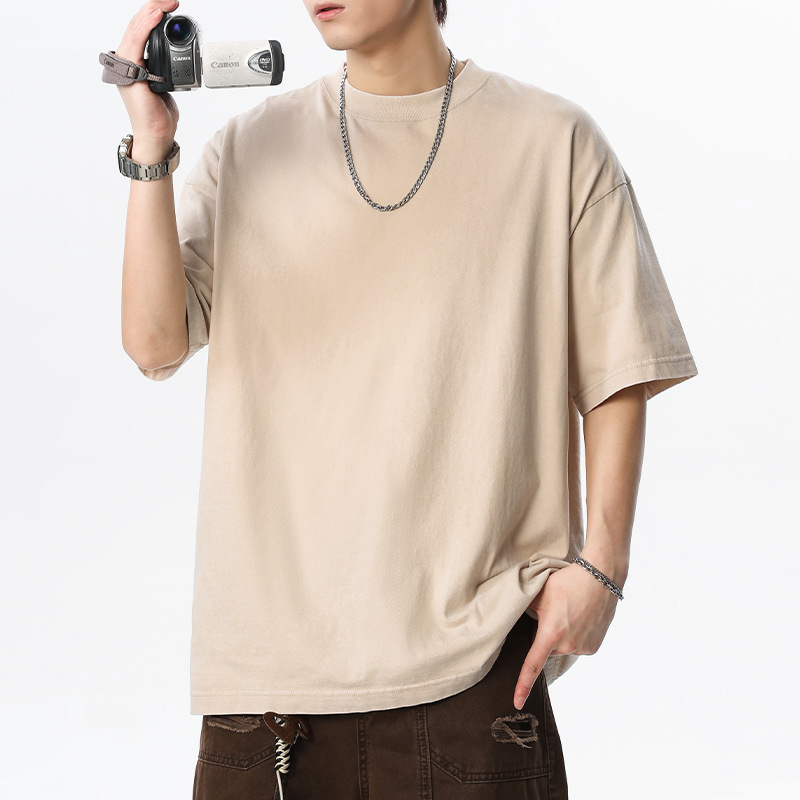 100% pure cotton heavy-duty short-sleeved men's T-shirt for summer 2025 new style loose solid color round-neck half-sleeved men's base layer Application Scenario