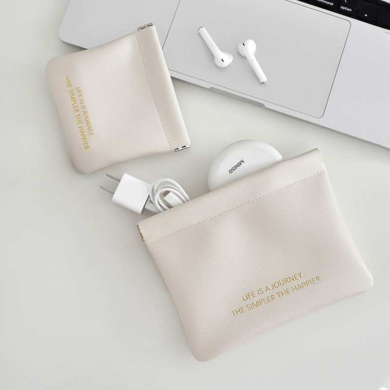 ins化妆包自动闭合便携airpods保护套迷你包杂物口红收纳包PU小包
