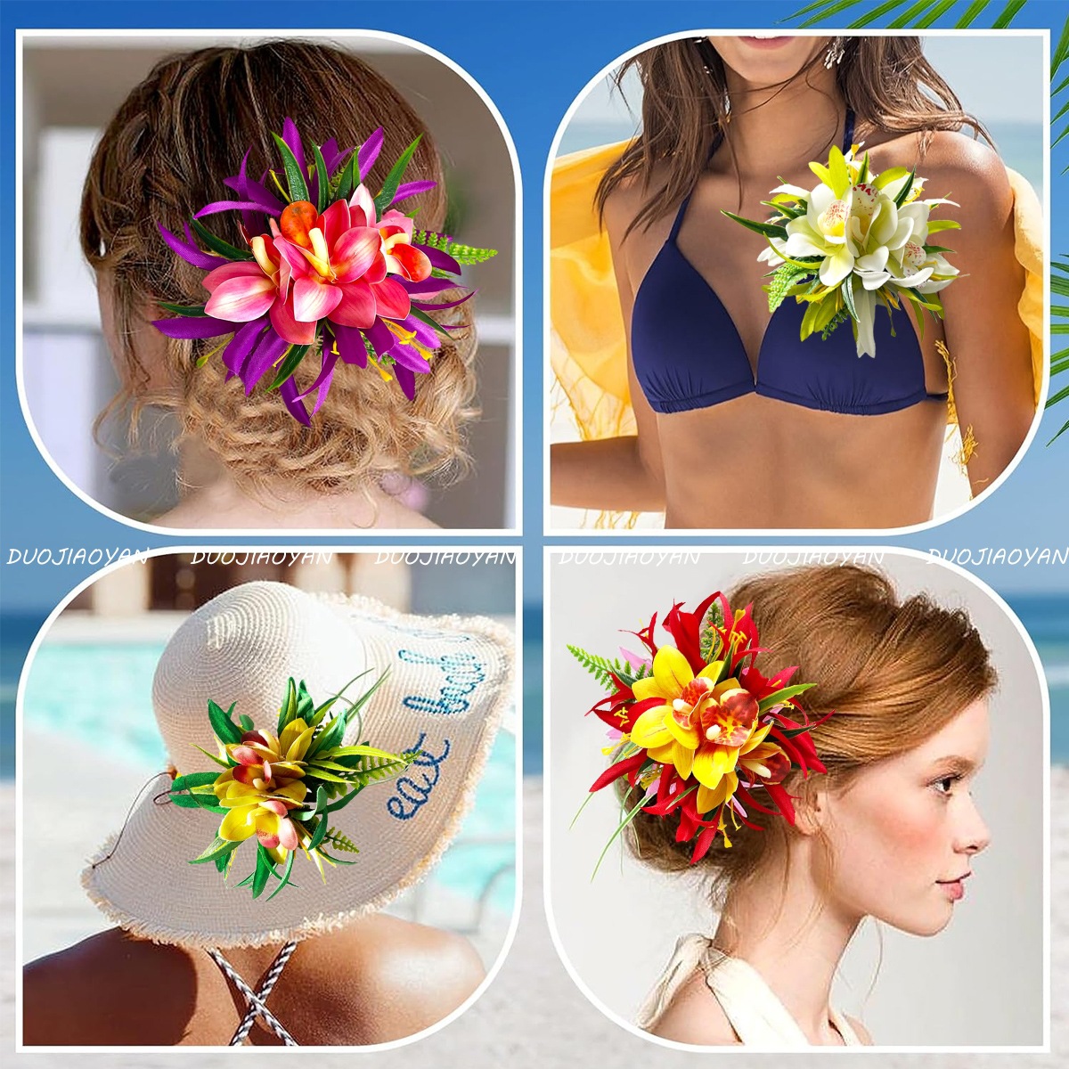New realistic orchid hairpins, Bohemian seaside vacation side hairpins, photo atmosphere, Phalaenopsis hair accessories Specification drawing