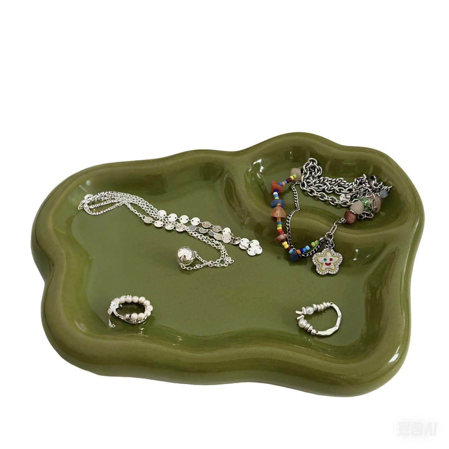 ins风不规则陶瓷首饰收纳盘绿色创意饰品托盘珠宝展示盘桌面收纳白底实物图