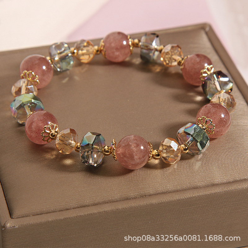 Spring and Summer new crystal bracelet for women, strawberry crystal string, pink crystal, fashionable, simple and versatile accessory
