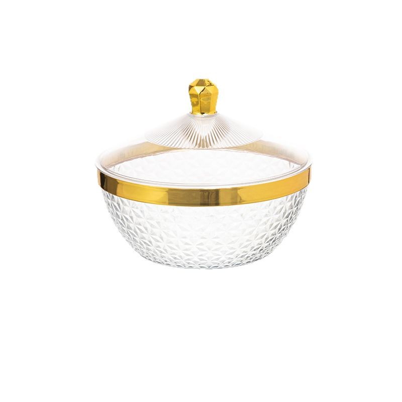 Transparent plastic gilded salad bowl with feet, fruit plate with lid, home living room candy plate, dried fruit plate, snack storage Item Picture