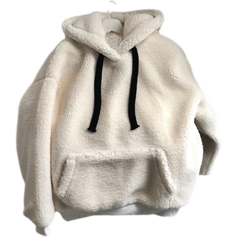 Cross-border lambskin hoodie for women in autumn and winter, ins Korean version, waitmore hooded, fleece, thick and loose jacket, sent on delivery Item Picture
