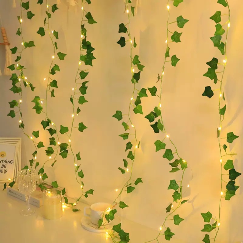 Cross-border new product LED simulation gold leaf light string, Christmas decoration, green vine luminous green leaf string light, colorful light Specification image