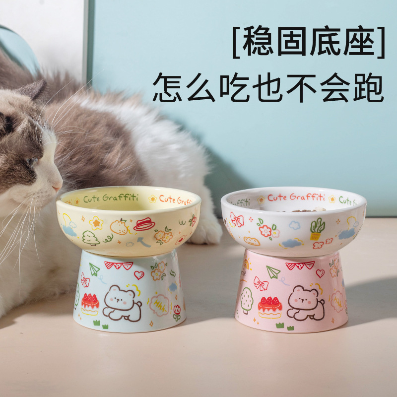 Creative graffiti style pet bowls, household cat bowls, dog bowls, cat drinking bowls, ceramic cat and dog basins, high appearance level food basins Application Scenario