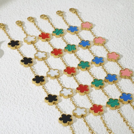 Hot-selling five-leaf clover double-sided mother-of-pearl five-leaf flower bracelet, stainless steel, gold, simple and versatile jewelry wholesale