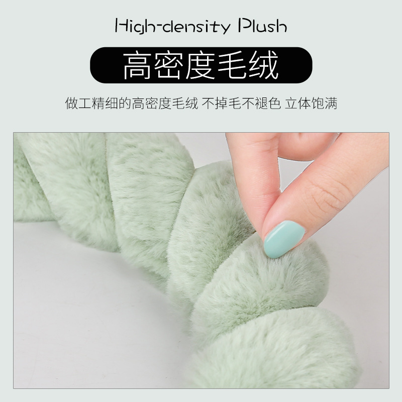麻花毛绒方向盘套冬季女卡通可爱短毛绒汽车通用保暖把套圆形D形                              细节图